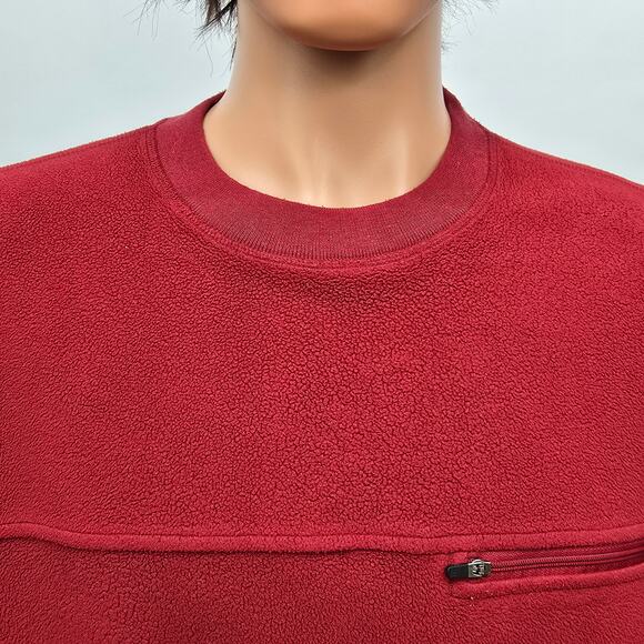 LL Bean Fleece Sweatshirt Men L TALL Red Pullover Crewneck Soft Zip Pocket - Picture 3 of 11